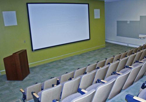 Our state-of-the-art theater with HD screen is an excellent place for lectures and mixed media presentations; intimate business, club, or association meetings; or small cultural events.